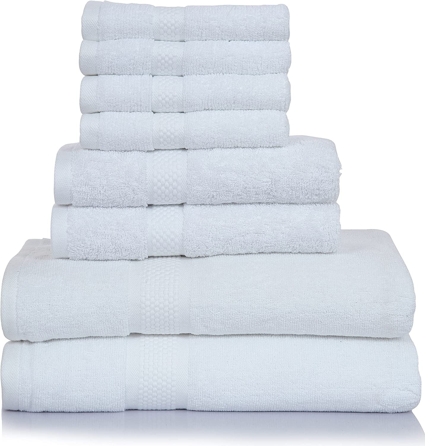 8 Piece Large White Family Bath Towel Set-2 Oversized Bath Towel Sheets,2  Hand Towels,4 Washcloths-600GSM Soft Highly Absorbent Quick Dry Beach Chair