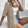 thumbnail image 2 of Fozruso Women's Hollowed Out Short Sleeved Knitted Cardigan Vacation Sun Cardigan, 2 of 6
