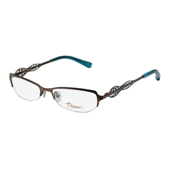 thalia edita womens/ladies ophthalmic unique design designer half-rim spring hinges eyeglasses/spectacles (50-17-130, brown / blue)