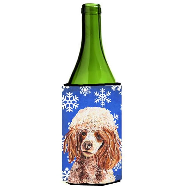 Caniche Miniature Rouge Hiver Flocons de Neige Bouteille de Vin Manchon Hugger 24 Oz.