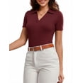 thumbnail image 4 of JYLFC Womens Short Sleeve Polo Shirts V Neck Collar Knit Top Casual Work Shirt for Summer, Claret 2XL, 4 of 5