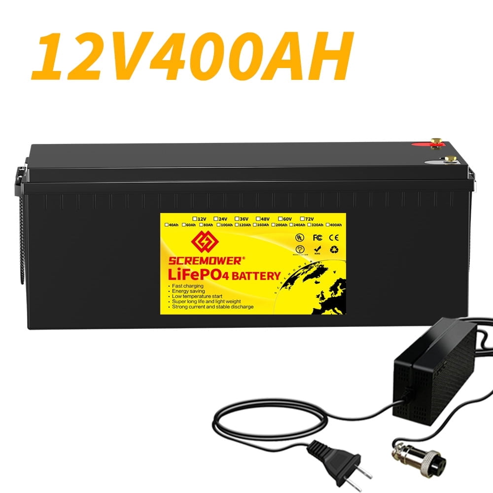 SCREMOWER 12V 400AH LiFePO4 Lithium Iron Battery Built-in 200A BMS for RV, Golf Cart