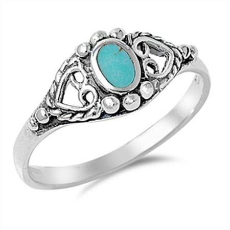 - CHOOSE YOUR COLOR Women's Simulated Turquoise Polished Ring New .925 Sterling Silver Heart Band (Simulated Turquoise/Ring Size 6)