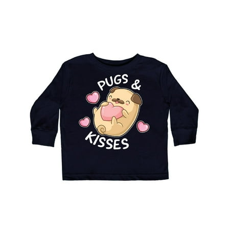 

Inktastic Valentines Day Pugs and Kisses with Pink Hearts Gift Toddler Boy or Toddler Girl Long Sleeve T-Shirt