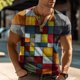 thumbnail image 2 of Men'S Printed T-Shirt Outdoor Retro Button Loose Short Sleeve Top4XL, 2 of 5