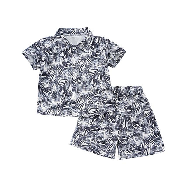 MIASHUI Ensemble 2 Pcs pour Garçons Chemises à Manches Courtes Hawaïennes, Gris Clair, 2-3 Ans