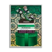 Stupell Industries Green Fashion Books Botanical & Floral Painting Gray Framed Art Print Wall Art, 16 x 20