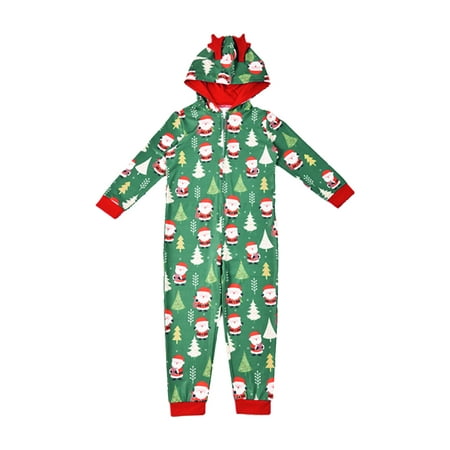 

Gureui Parent-child Christmas Printing Jumpsuit Long Sleeve Zip Up Hooded Pajamas Overalls Men/ Women/ Kids/ Babies