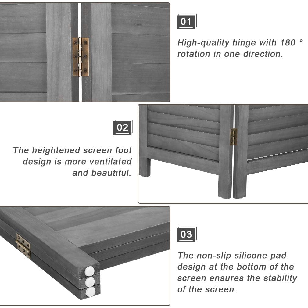 Dkeli 3 Panel Wood Room Divider 4.3 ft Tall Privacy Wall Divider 67" x 16.9" Folding Wood Screen for Home Office, Gray