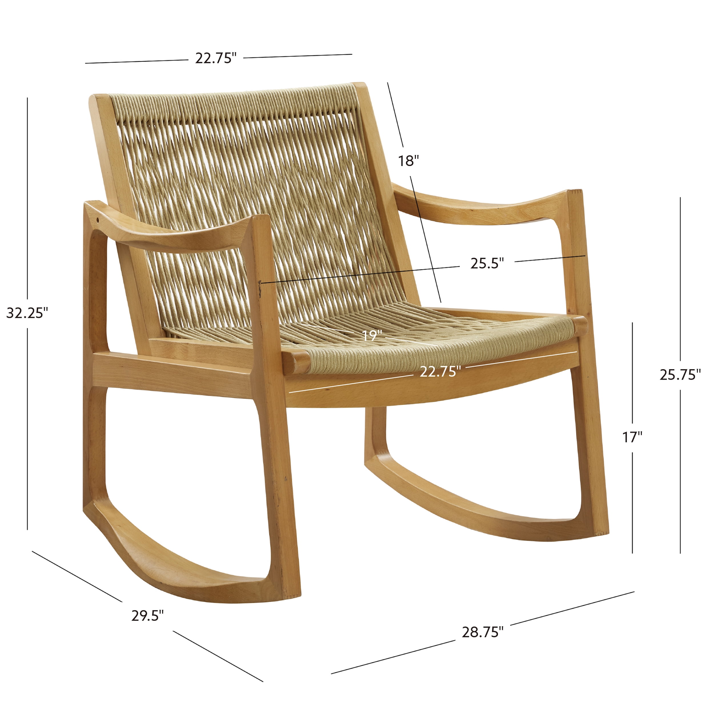 Powell Quinlan Boho Woven Rope Indoor Rocking Chair, Natural