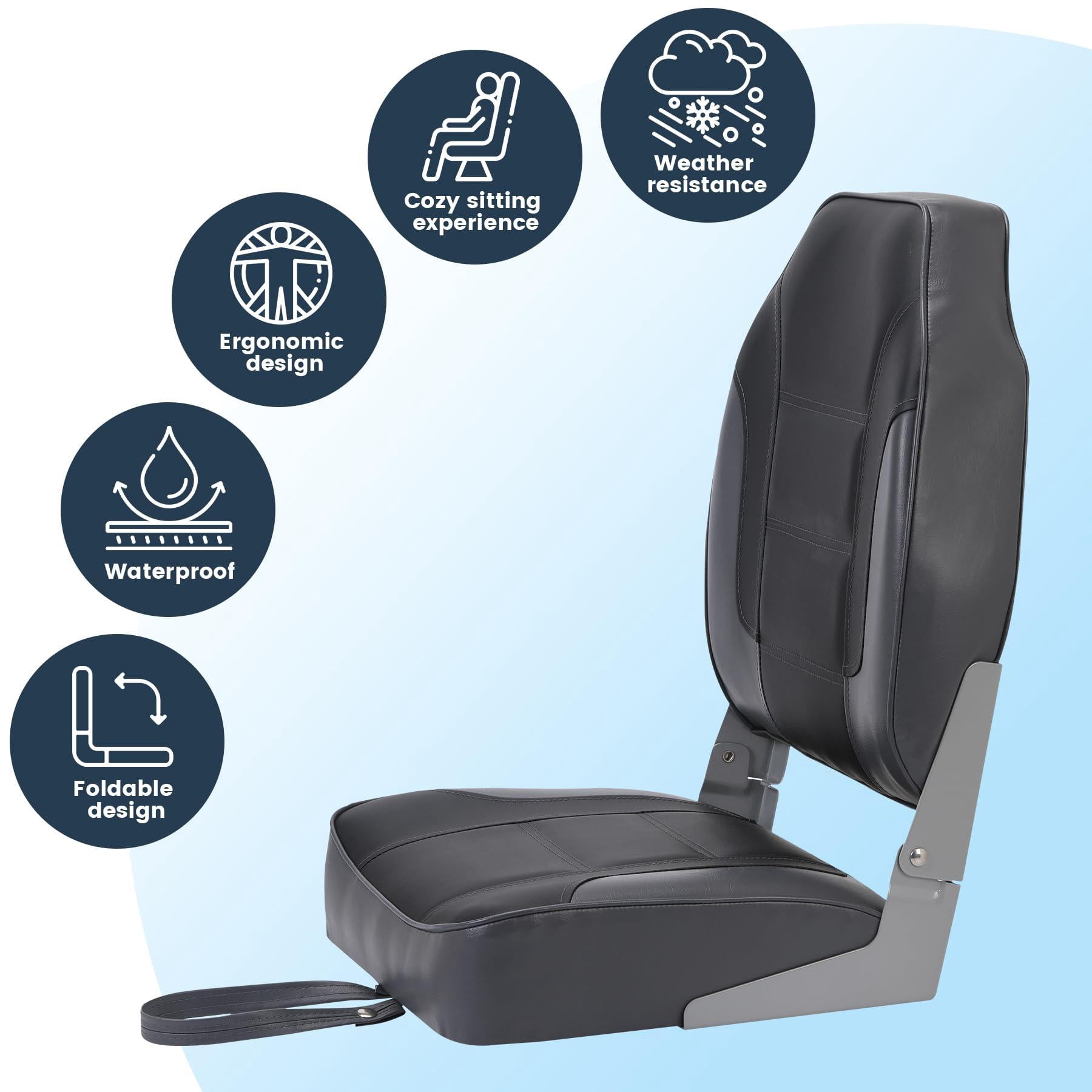 Mescukay 2 Pack High Back Folding Boat Seats - Elastic Cushion Boat Chair, Waterproof Fishing for Bass Tracker for Sightseeing Chair, Speedboat