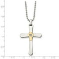 thumbnail image 5 of Stainless Steel Ball Beaded Necklace with Pendants Chain Chisel Polished 14k Gold Accent 1/2pt Diamond Cross Pendant on a 22 inch 28 mm, 5 of 5