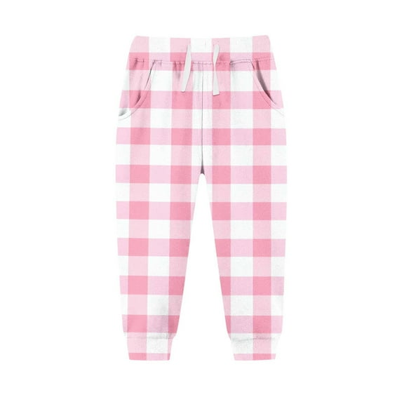 WRKEKC Kids Sweatpants Plaid Print Elastic Waist with Drawstring and Pockets Fleece Lined Thickened Casual Athletic Long Pants for Big Kids 2-13 Years