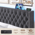 thumbnail image 3 of Blotout Queen LED Upholstered Bed Frame with Wingback Headboard, Velvet Diamond Button Tufted Bed Frame USB & Type-C Ports and Side Pockets, Wood Slats Support, No Box Spring Needed, 3 of 10