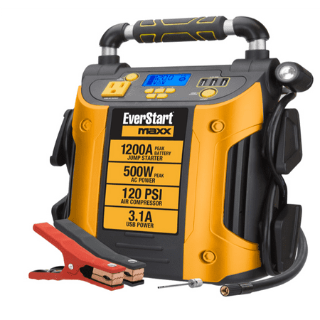 EVERSTART MAXX Jump Starter / Power Station, 1200 Peak Battery Amps with 500W Inverter and 120 PSI Compressor (J5CPDE)
