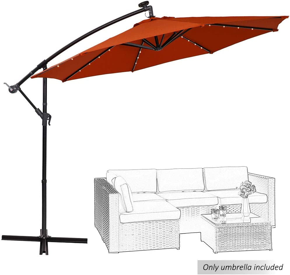 Mf Studio 10 Offset Hanging Patio Umbrella With 32 Led Solar Powered Lights 8 Ribs Red Walmart Com Walmart Com