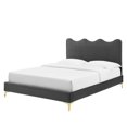 thumbnail image 1 of Platform Bed Frame, Twin Size, Charcoal Grey Gray, Velvet, Modern Contemporary, Bedroom Master Guest Suite Room, 1 of 10