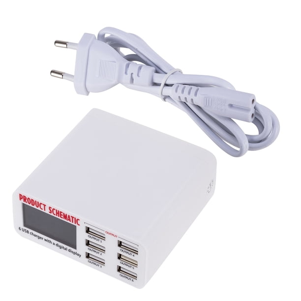 Cargador USB de 6 puertos Pantalla digital LCD Estación de carga inteligente Smartphone Hub USB multipuerto Enchufe de la UE kenally DZ4641-00