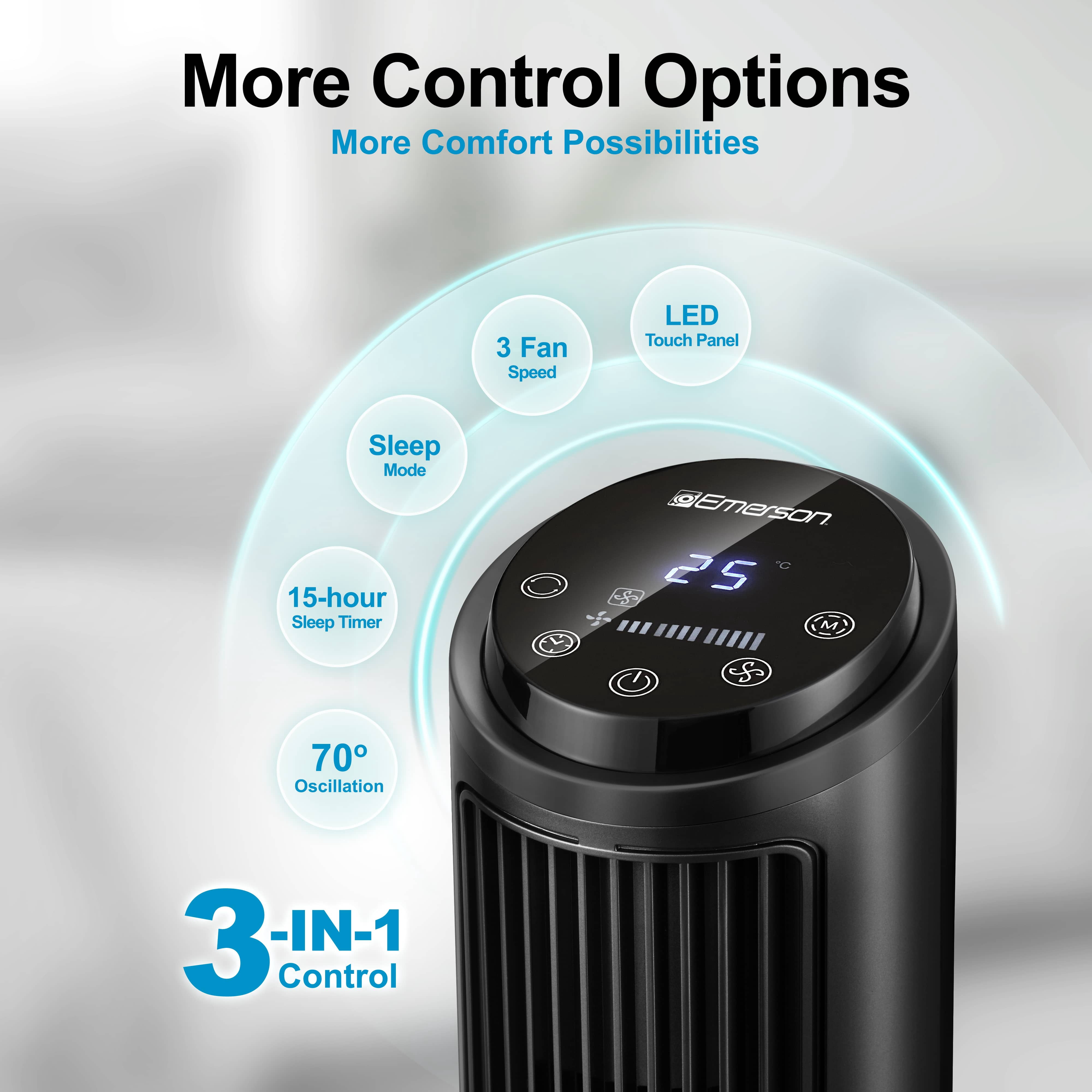 Emerson SmartVoice 42" Bladeless Tower Fan – 3-Speed Oscillating Fan with Offline Voice Control, 15-Hour Timer, Sleep Mode, Aroma Diffuser, Remote