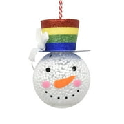 Holiday Time Ho Ho Ho Bright and White Snowman Head with Rainbow Hat and White Bow Decorative Accents Ornament