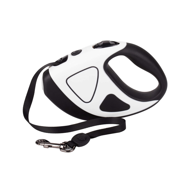 Correa retráctil de nailon de 5 m con luces LED para perros, apta para mascotas de hasta 100 kg (5 m, blanco y negro).