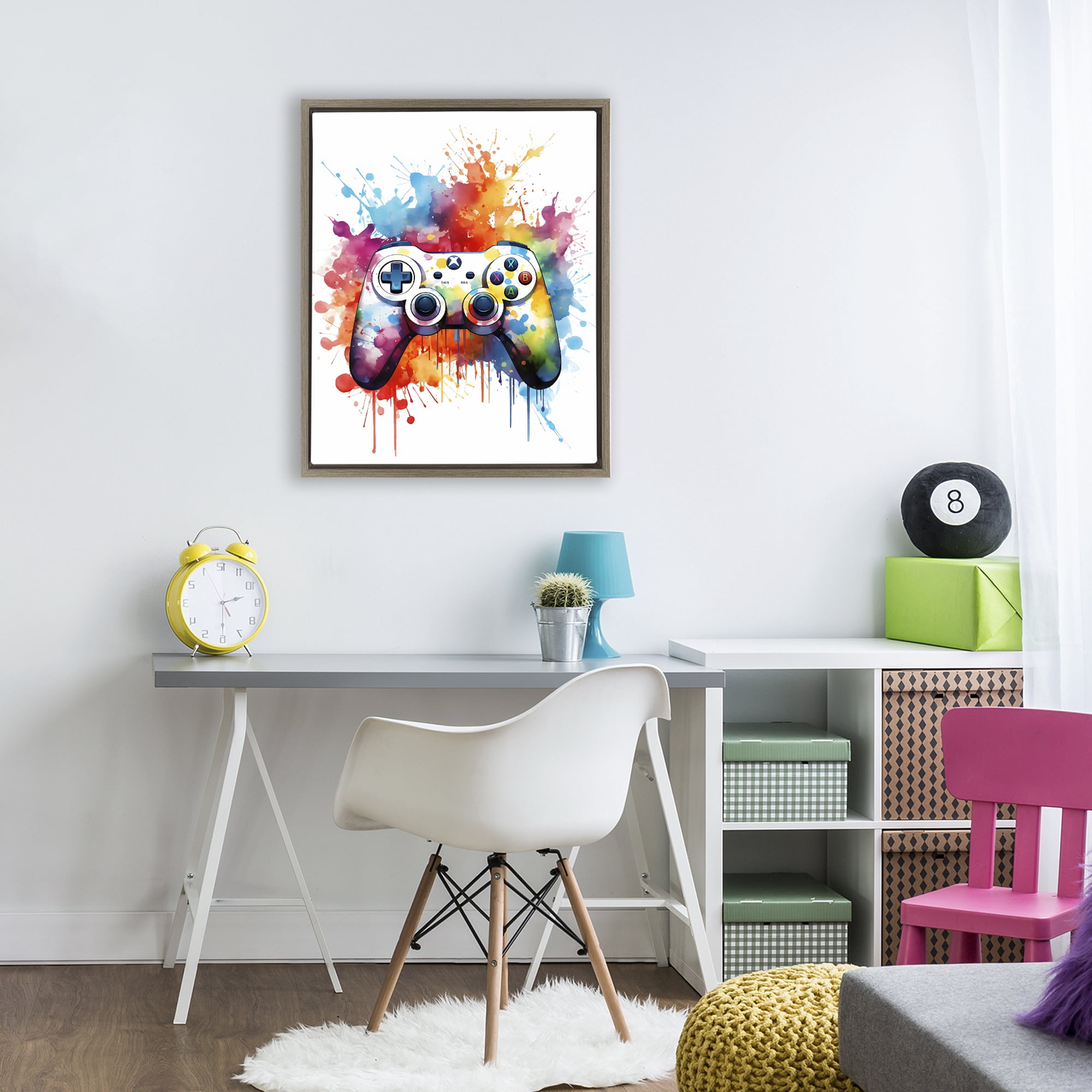 Stupell Industries Color Burst Game Controller Brown Framed Floater Canvas Wall Art, design by Creative Studio