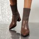 thumbnail image 4 of NECHOLOGY Botas Mujer Adulto Femenino Zapatos Botines de mujer Botines de mujer Otoño e Invierno tacón grueso tacón medio puntiagudo calcetines de tela zapatos Color sólido estilo Casual (Brown, 6.5), 4 of 7