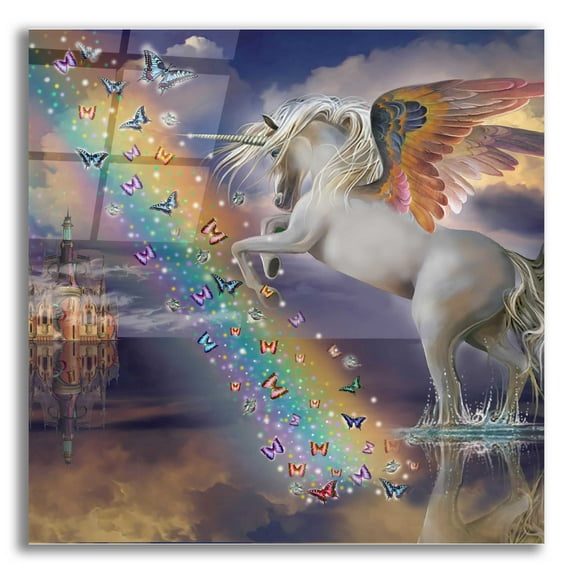 Epic Art 'Unicorn Pegasus Rainbow' by Enright, Acrylic Glass Wall Art, 12"x12"