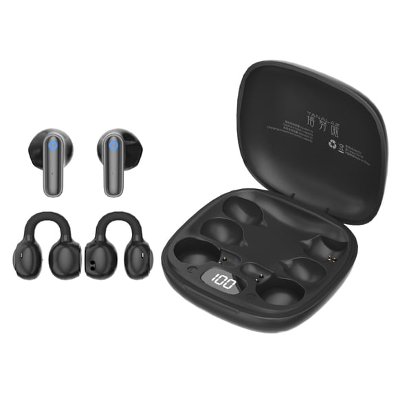TANALAZ 2-in-1 Wireless Earbuds Set i92, Open-Ear Clip On & Short-Stem Semi In-Ear Headphones Combo, Bluetooth 6.0 Earphones with Led Power Display Portable Charging Case for Sports Work