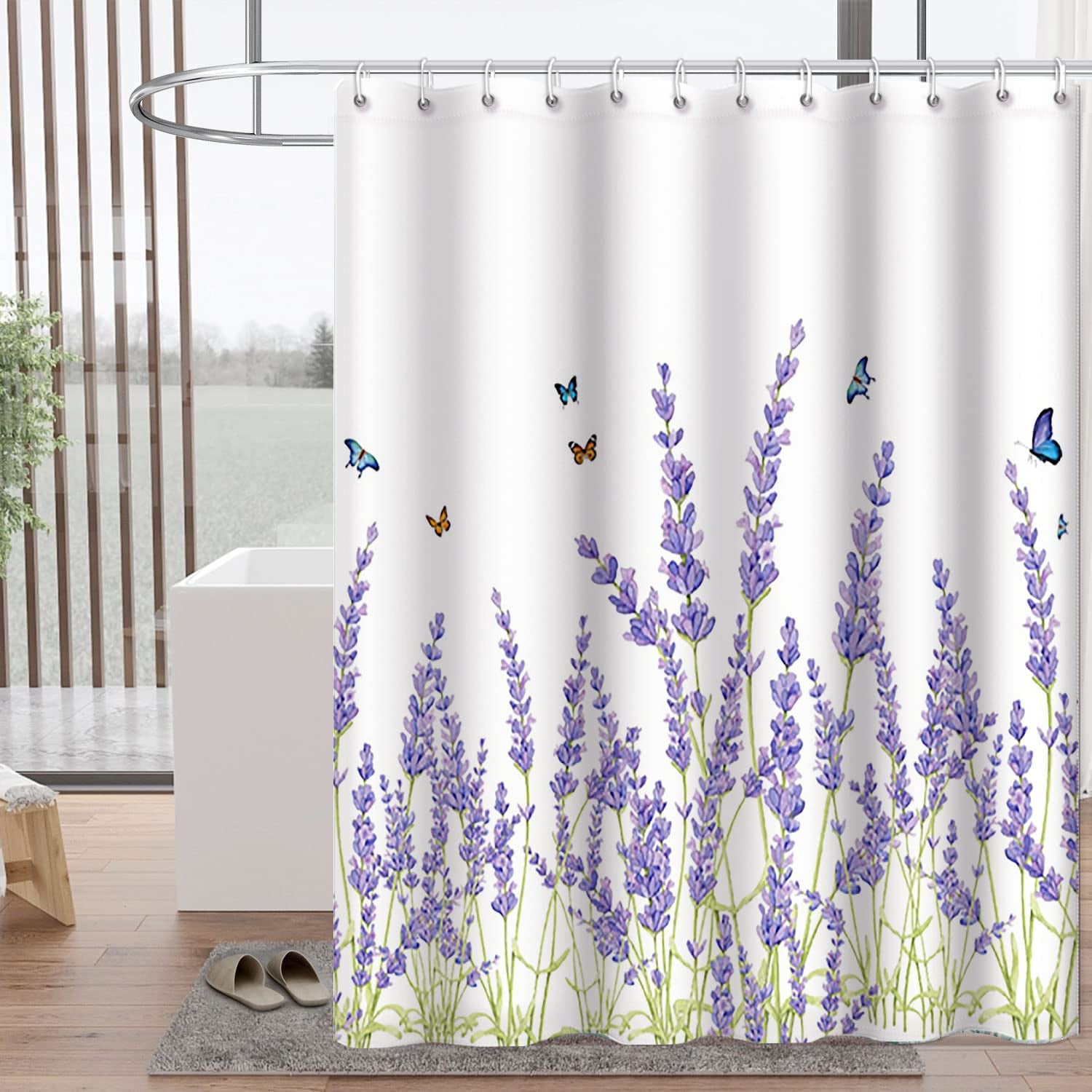 SPXUBZ Lavender Shower Curtain, Nature Purple Violet Floral Butterfly
