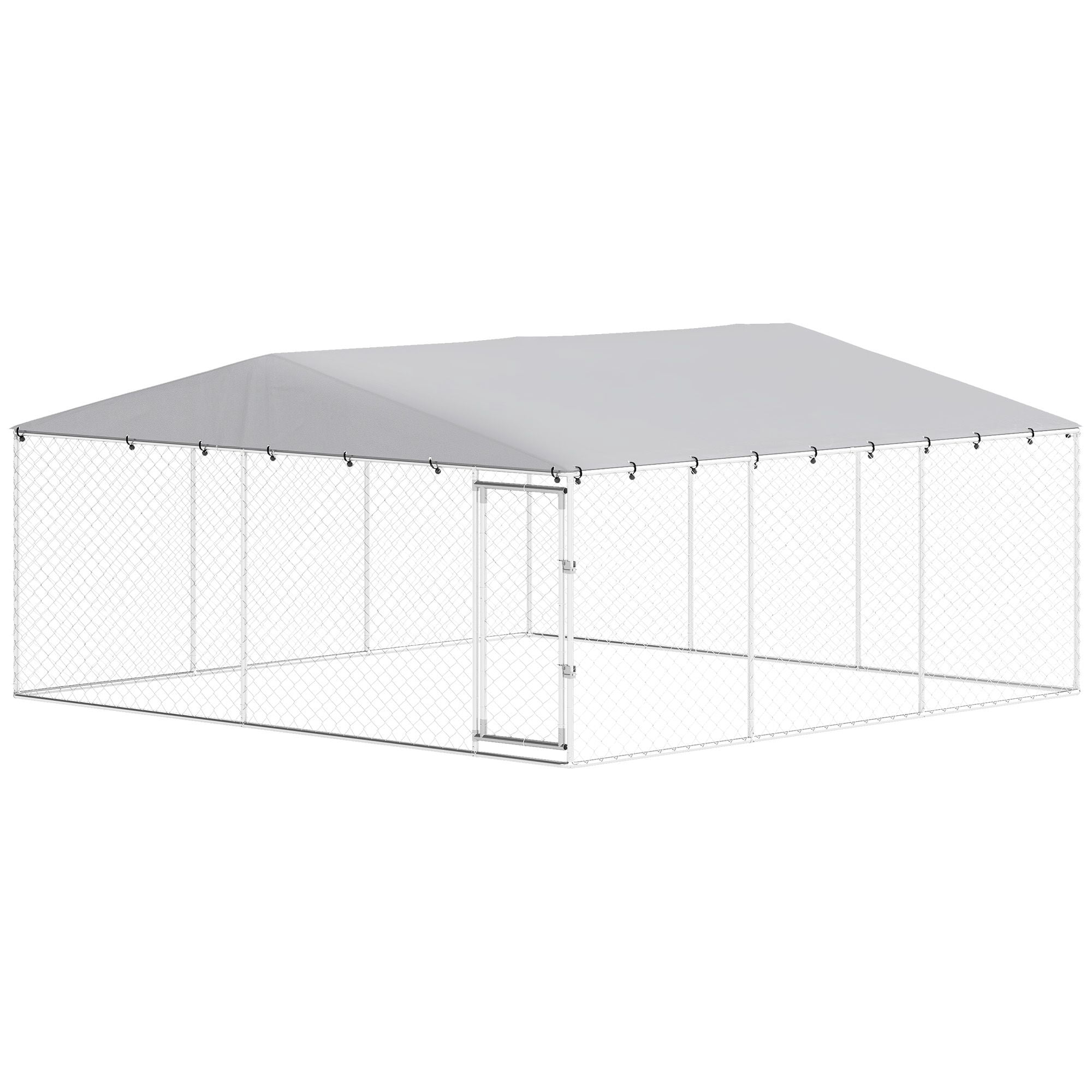 Dranite 15' x 15' x 7' Outdoor Dog Kennel, Waterproof Roof, Silver