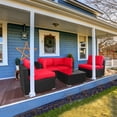 thumbnail image 3 of 5 Pcs Red Patio Sofa PE Rattan Outdoor Wicker Patio Conversation Set by LAZYLAND, 3 of 9