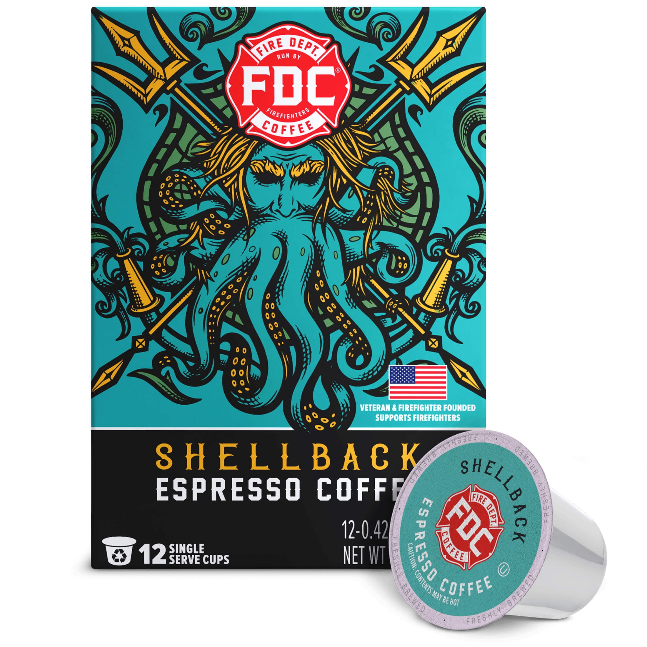 (6 pack) Fire Department Coffee, Shellback Espresso, Premium K-Cup Coffee Pods, Medium Roast, 12 Pack