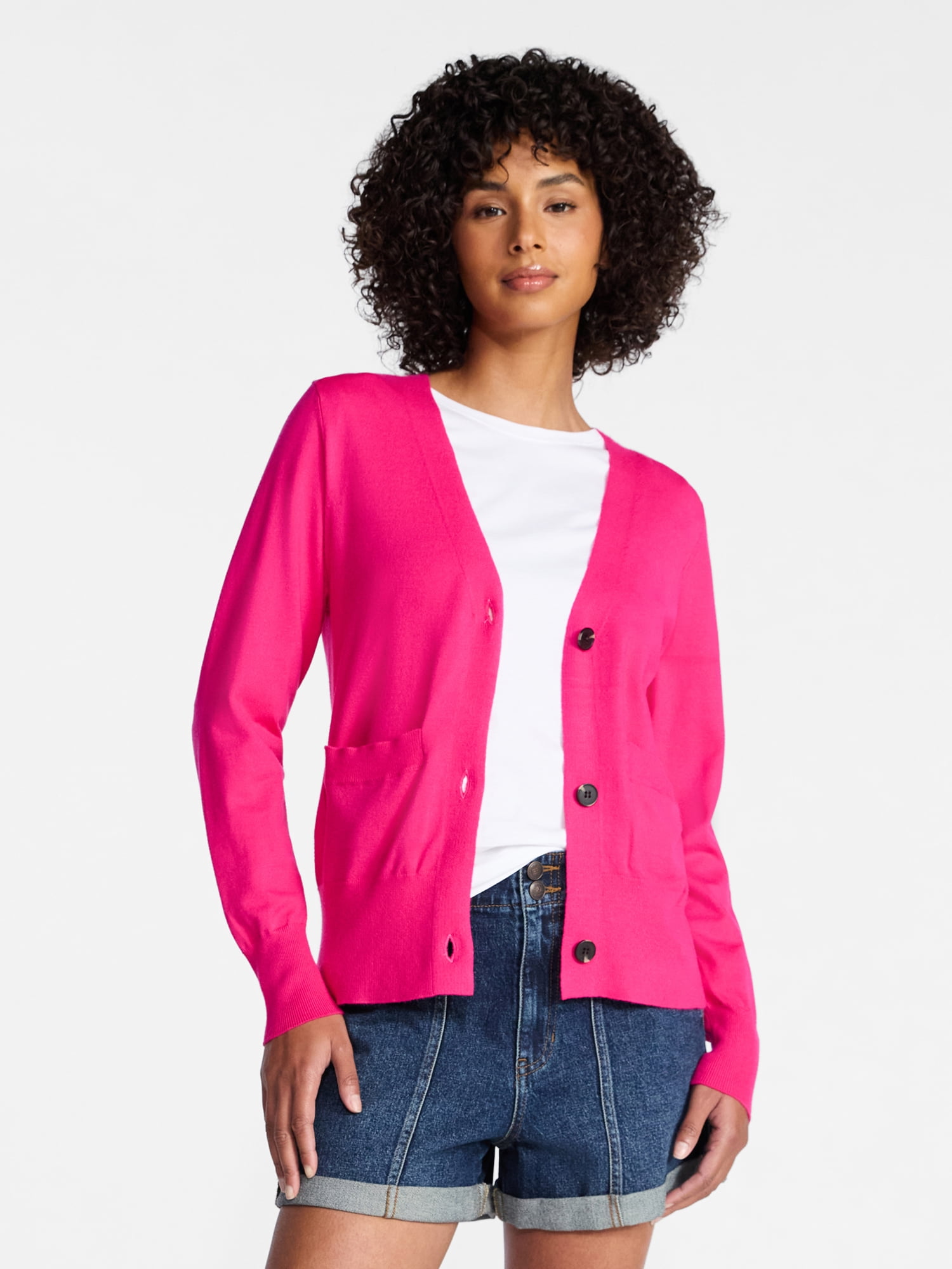 Time and Tru Women's V-Neck Cardigan Sweater, Lightweight, Sizes XS-XXXL