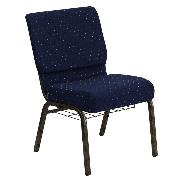 Bowery Hill Patterned Church Stacking Chair in Navy Blue
