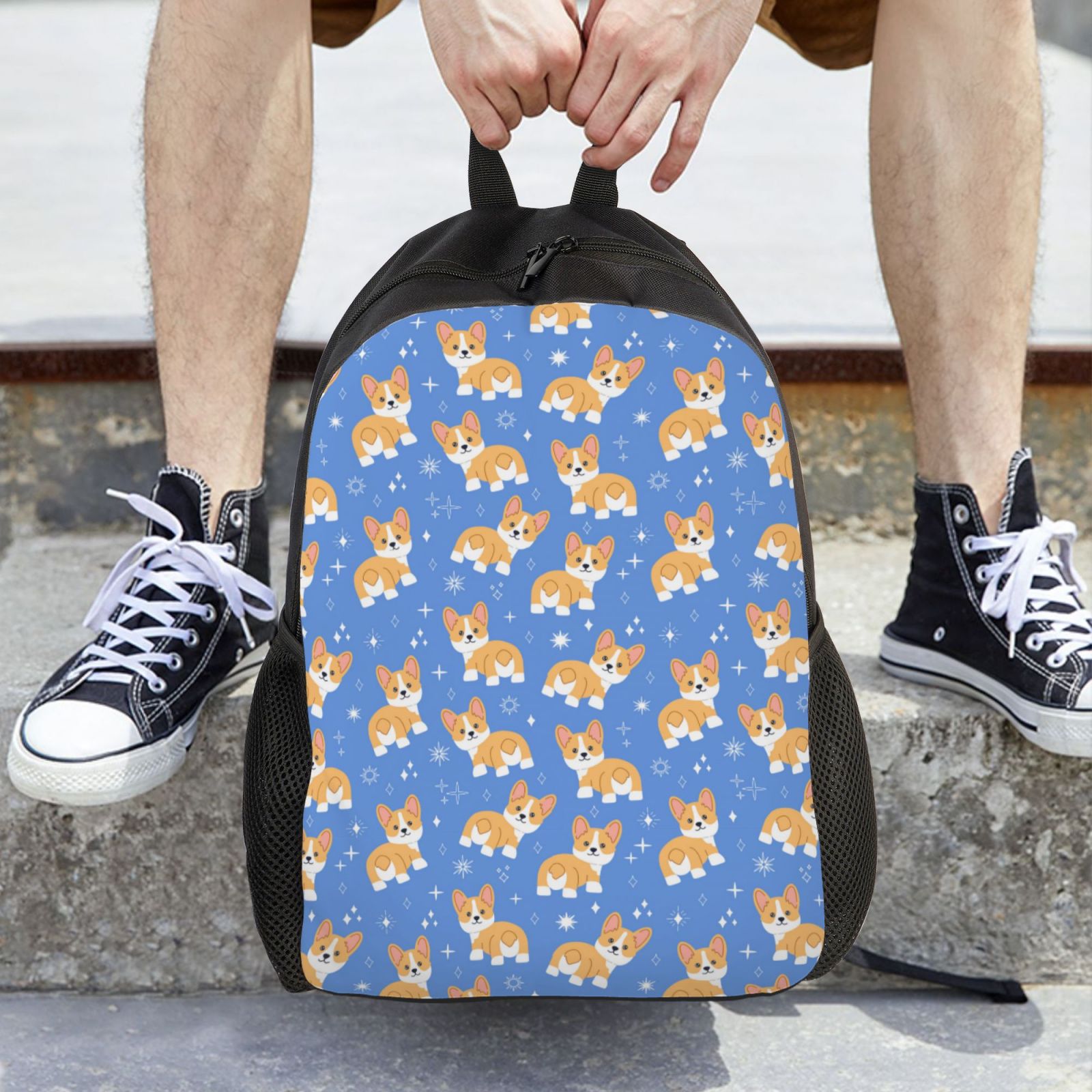 Xecao Kawaii Corgi Print School Backpack with Laptop Compartment Small Travel Laptop Backpack for Women Men Waterproof College Backpack Simple School Bag