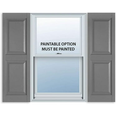 15 Inch x 43 Inch Standard Raised Panel Exterior Vinyl Shutter, Paintable (Pair)
