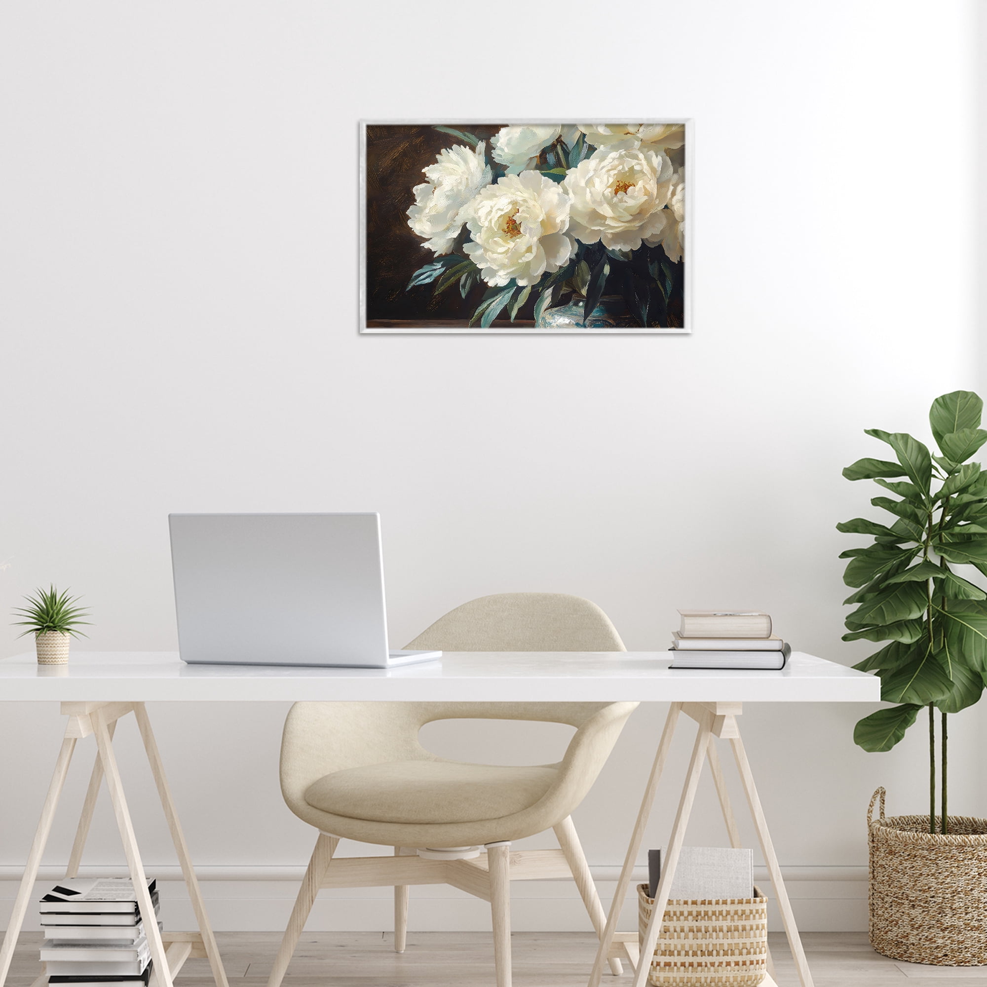 Stupell Industries Large Moody White Floral White Framed Giclee Art, design by Petal Prints Design