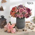 thumbnail image 4 of Flores artificiales con hortensias de seda, flores falsas, 1 ramos para decoración de bodas en el hogar, centro de mesa, peonías falsas, 4 of 5