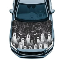 Uorisanigo Car Hood Covers Auto Hood Cover Protection Waterproof Suitable for Most Vehicles Sedans Trucks, Cobweb Ghost Car Bonnet Banner