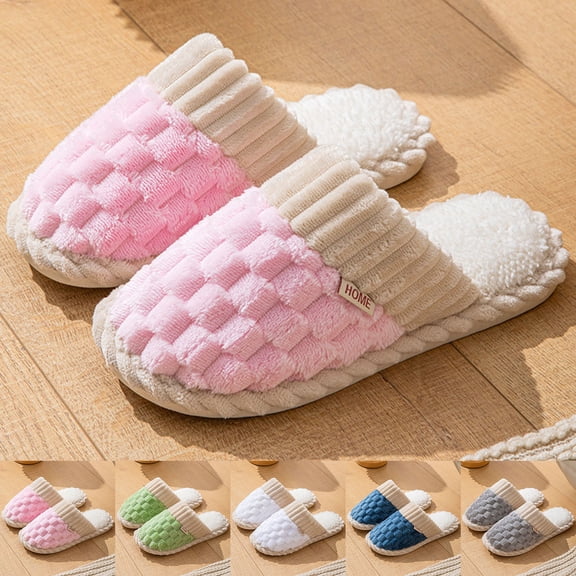 Fuzzy Slippers For Women - Soft Plush Retro Preppy Slip-On Comfortable Indoor/Outdoor Shoes White 39