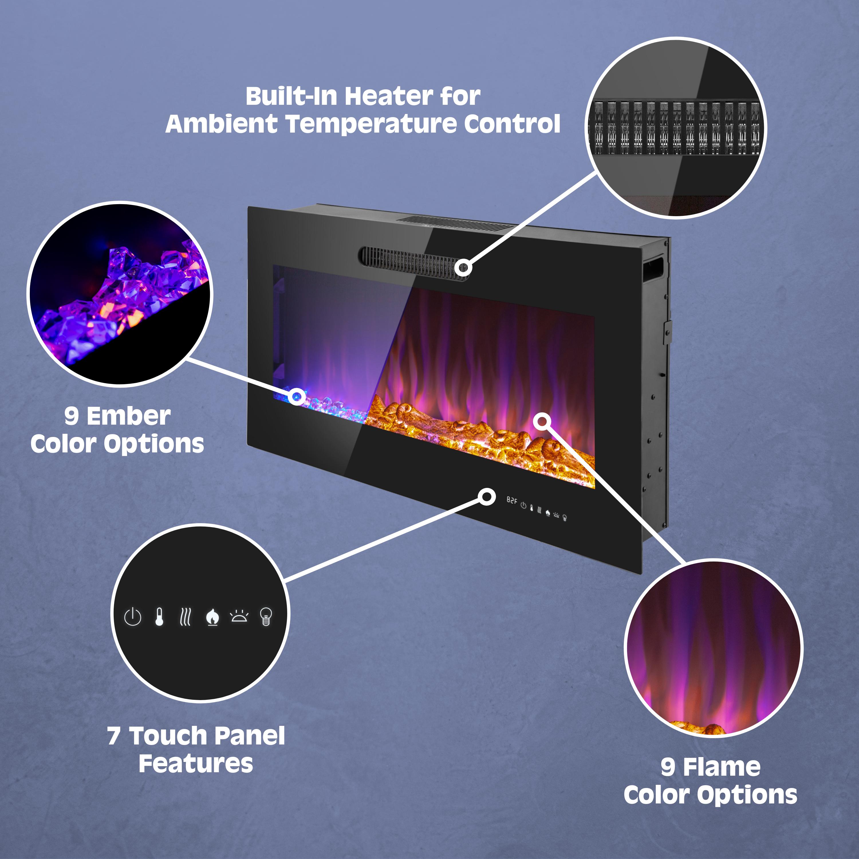 Prominence Home 36x19" Electric Remote Controlled LED Wall Mount Fireplace with Adjustable Heat and Brightness Settings
