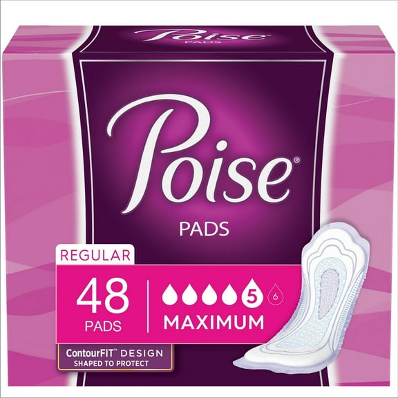 Poise Maximum Absorbency Incontinence Pads Regular Length, 48ct,