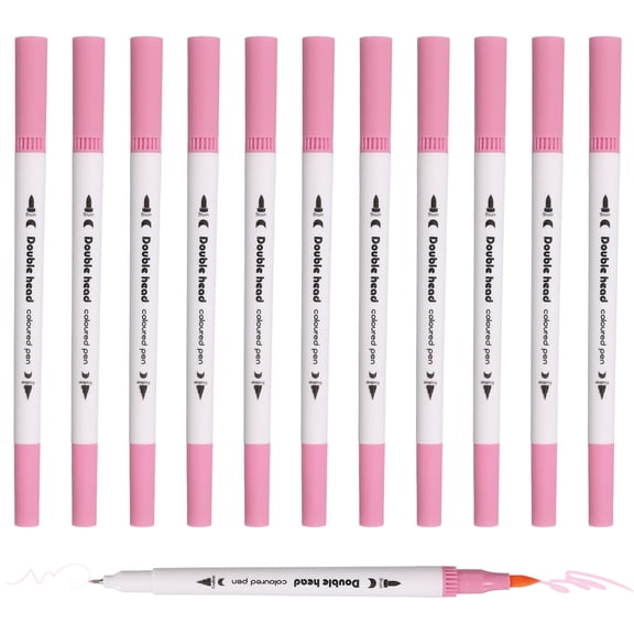 Uxcell 12 Pack Dual Brush Markers Neon Pink Watercolor Fine and Brush Tips Pens Colored Marker Calligraphy Coloring Art Supplies Set for Coloring Book Illustration Sketching Journaling