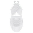 thumbnail image 5 of TiaoBug Shiny Rhinestone Lyrical Dance Dress for Women Sheer Mesh Cutout Straps Back Leotard Modern Dance Dress White M, 5 of 7