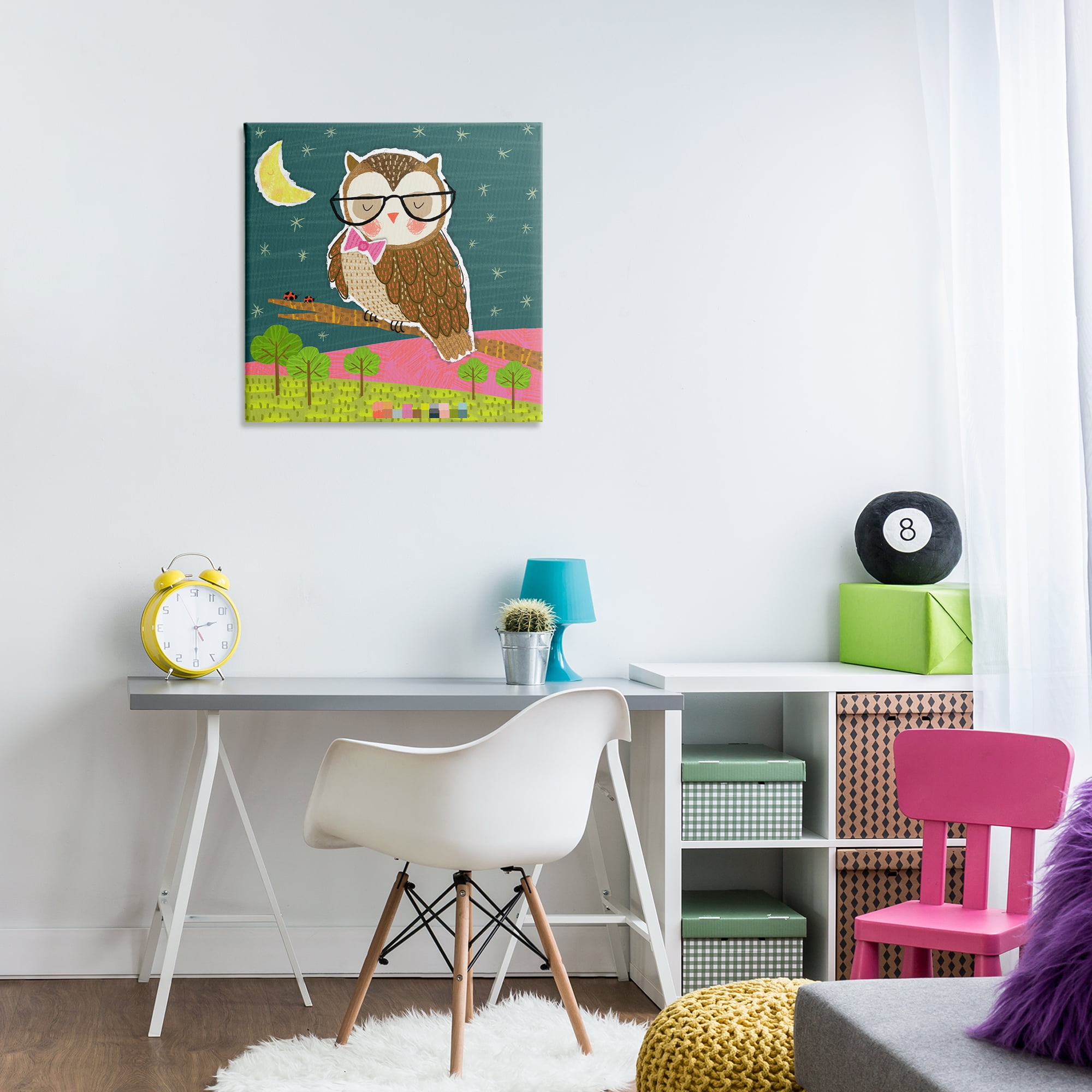Stupell Industries Wise Owl on Branch Animals Painting Wrapped Canvas Art Print Wall Art, 24 x 24