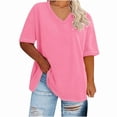 thumbnail image 3 of Plus size womens clothes tops Summer V Neck Short Sleeved Solid T Shirts Dressy Casual Short Sleeve Tees Loose Fit Cotton Tunic Tops, 3 of 4