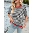 thumbnail image 5 of Womens Tops Casual Summer Crewneck Short Sleeve Striped Color Block Knit High Low Trendy Pullover Sweaters Black & Red XL, 5 of 9