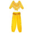thumbnail image 6 of Alvivi Women Sequin Self-tie Back Belly Dance Crop Top Lantern Pants Bollywood Belly Dance Outfit Yellow One Size, 6 of 7
