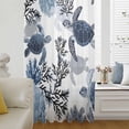 thumbnail image 4 of Navy Blue Black Coastal Turtle Sheer Curtains 63 Inches Long, Nautical Sea Coral Shell Light Filering Curtains, Breathable Simi Curtain Privacy Drapes for Living Room Bedroom Window Treatment, 4 of 7